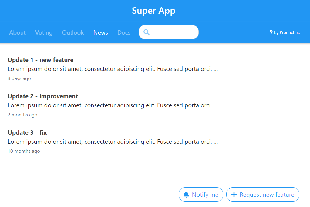 Screenshot: changelog page